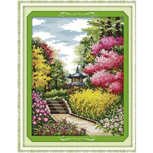 Craft Toolbox Needlework Landscape Patternprinted Cross Stitch Kits Decor Sewing Kit White Modern Plant EmbroideryTool Painting