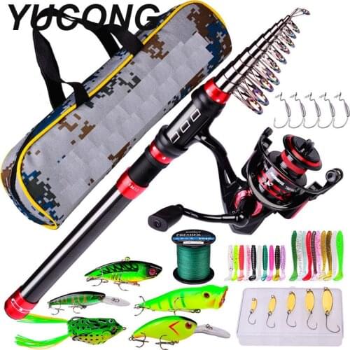 YUCONG 1.8-3.6M Carbon Spinning Fishing Rod Combo Telescopic Rod Reel Lures Hooks Line Full Kit Portable Travel Fishing Set