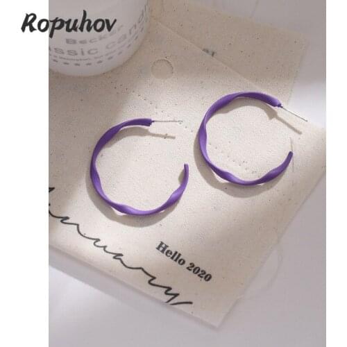 ROPUHOV 2021 New Korean ZA Trendy S925 Silver Needle Earrings Purple Wavy Geometric Circles Girl Earrings
