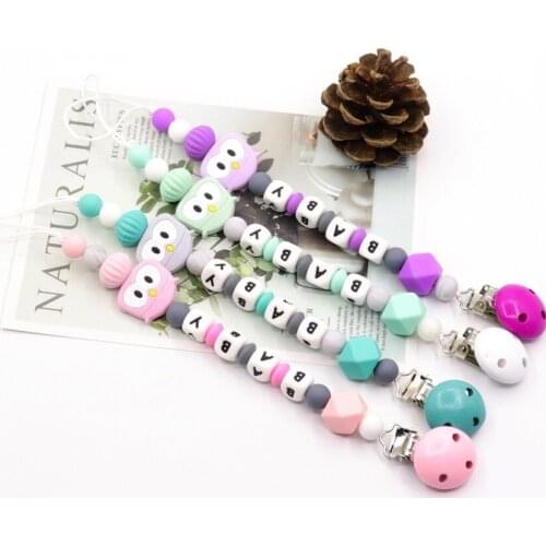 Personalized Name Silicone Baby Pacifier Clips Chain Food Grade Silicone Flamingo Dog Teether Baby Teething Toy Chewabl Infant