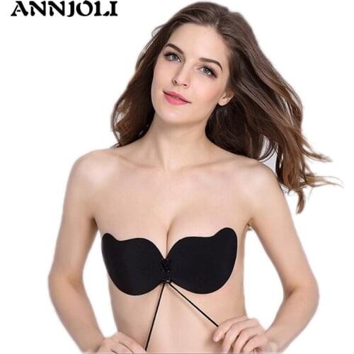 ANNJOLI Bralette Stick On Push Up Bra Front Closure Silicone Bust