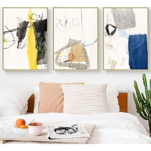 Nordic home decoration abstract oil painting brush line canvas print poster simple color wall art for living room three pictures