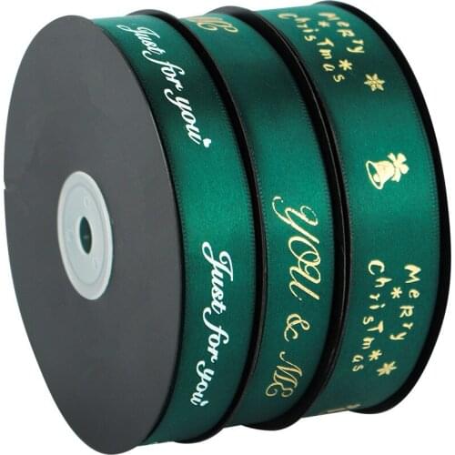 25mm 50yards Dark Green Printing Ribbon for Bow Pin Hair Accessory Rose flowers Gift Box Wrapping Chrismas Crafts Packing DIY