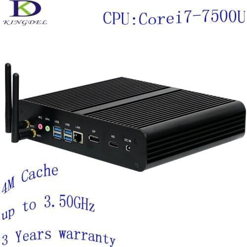 In Stock Fanless Mini PC Big promotion Core i7 7500U Kaby Lake Gaming Mini PC Windows Linux HTPC UHD 4K Micro Desktop Computer