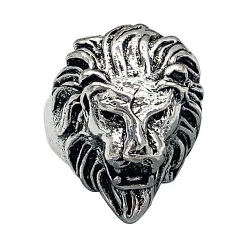 ZRM Vintage Ring Hip Hop Lion Head Rings For Men Punk Animal Rings For Boys Unisex Finger Ring Jewelry Gift