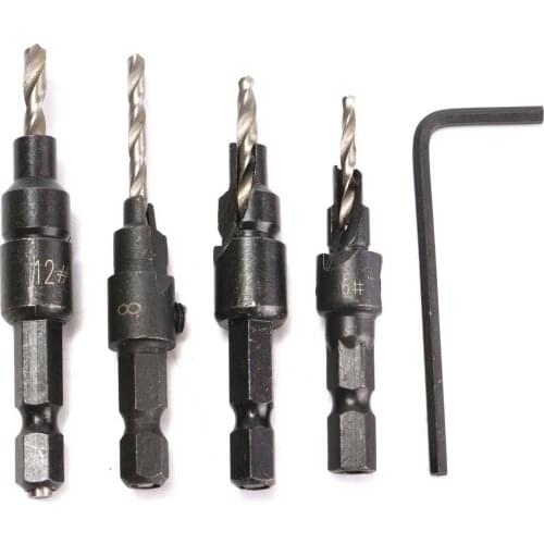WENXING 4pcs Countersink Drill Woodworking Drill Bit Set Drilling Pilot Holes For Screw Sizes #6 #8 #10 #12