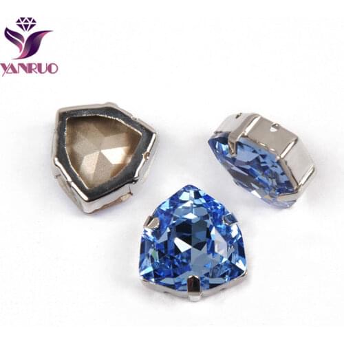 YANRUO 4706 All Sizes Light Sapphire Trilliant Glass Strass Crystal Pointed Back Sewing Rhinestones For Clothing