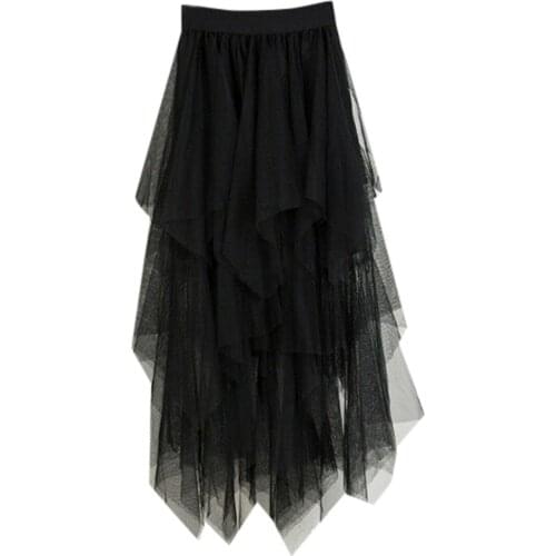 Skirts Womens 2021 Korean Fashion Black Skirt High Waisted Skirt Women Tulle Pleated Skirt Tutu Midi Skirt Jupe Longue Femme
