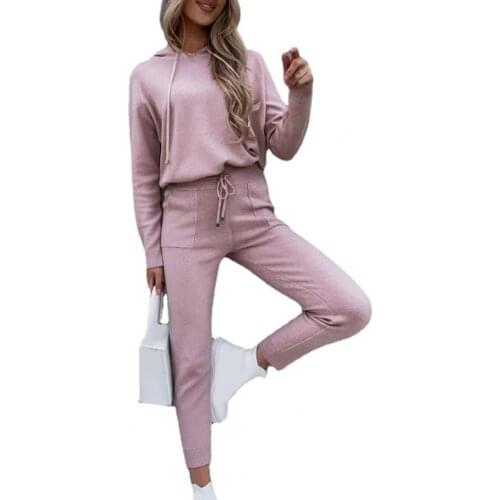 Womens Set Autumn Winter Hoodie Pants Set Solid Color Drawstring Women Long Sleeve Sweatshirt Pockets Sweatpants for Sports