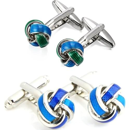 10pairs/lot Blue Twist Knot Cufflinks Green Blue Enamel Twist Flower Cuff Links Mens Jewelry Accessory Wholesale