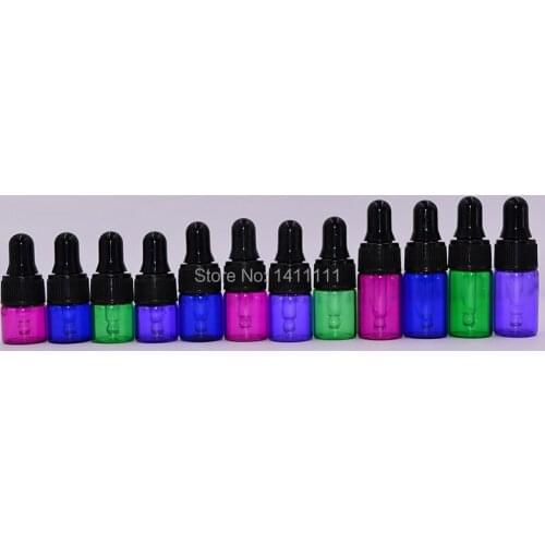 1000PCS/LOT Colorful Mini 1ml 2ml 3ml Glass Bottle w/ Eye Dropper Essential Oil Perfume Vial Small Perfume Sample Container