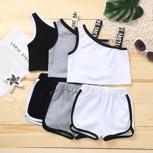 2021-05-06 Lioraitiin 2Pcs Set 1-6Y Toddler Baby Girl Casual Summer Clothing Letter Webbing Suspender Tops Contrast Color Shorts