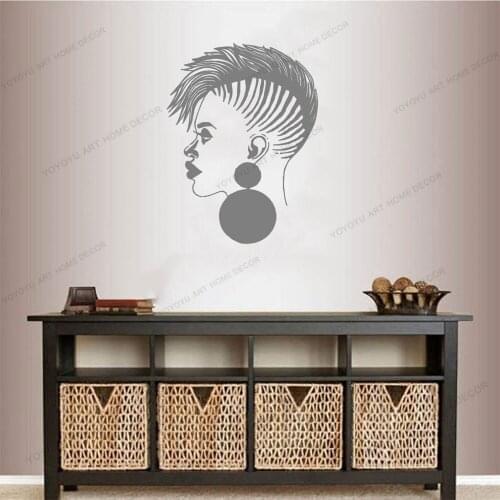 African Woman Avatar Black Girl Vinyl Removable Wallpoof Art Wall Sticker For Beauty Salon Living Room CX675