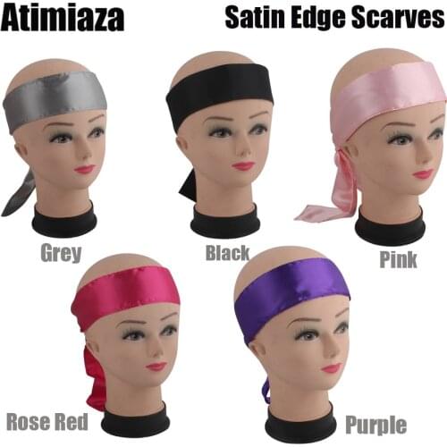 Atimiaza Satin Edge Wrap Headband Hair Tie Band Available Hair Frontal Wraps Black Pink Grey Purple Rose Red Frontal Wig Scarf