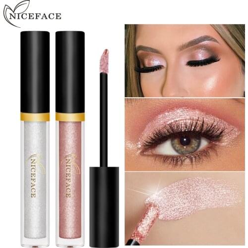 Niceface diamond glitter eyeshadow cream 10 colors purple silver gold blue gel long lasting waterproof liquid eyeshadow QB076