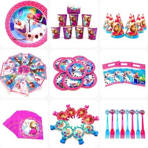 Disney Frozen Design Girls Birthday Party Decorations Gift Bag Paper Cups Plates Spoon Baby Shower Disposable Tableware Supplies