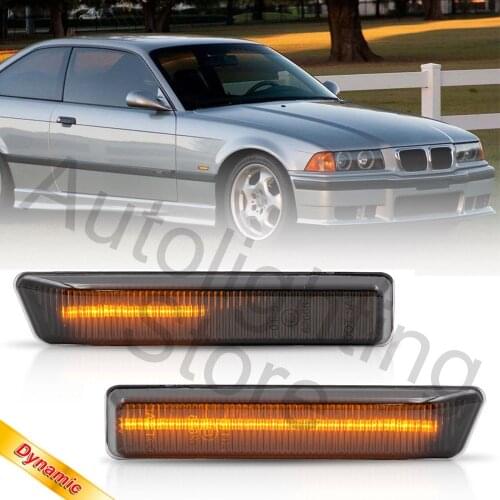 For BMW 3 Series E36 LCI 318i 318is 323i 328i 2PcsLED Amber Smoked Side Marker Lights Sequential Turn Signal Lights Lamps Fender