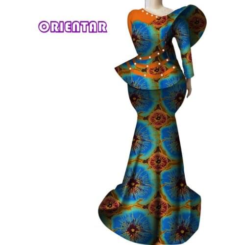 Elegant African Clothes for Women Dashiki Bazin Riche Tops and Skirts 2 Pieces Sets Long Skirt African Print Clothing WY3656
