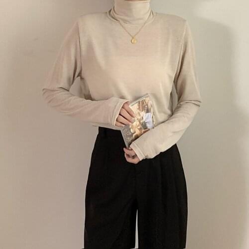 Woman Cloth Spring And Autumn New Arrival Women Bottoming T Shirts Half High Collar Korean Loose Slim Thin Long Sleeve Tops