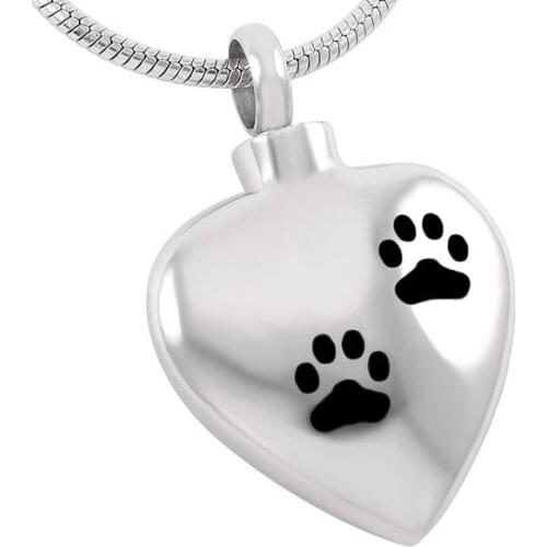 IJD8382 Pet memorial urn keepsake necklace Wholesale 316L Stainless steel Paw Print Heart Cremation Pendant jewelry for Ashes