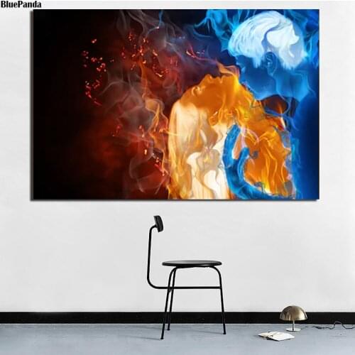 Ice And Fire Hug Kiss Love Canvas Prints Picture Modular Paintings For Living Room Poster On The Wall Home Decor