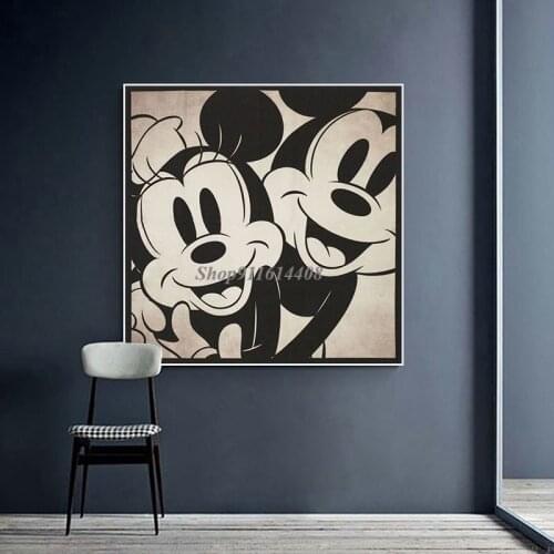 Canvas Paintings Disney Cartoon Black and White Mickey Mouse Minnie Posters and Prints Wall Art Picture for Kids Room Home Decor