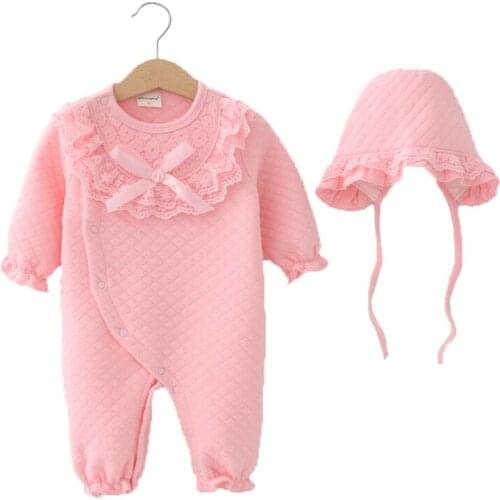 Baby Girl Spring Summer Clothes Set 100% Cotton High Quality Rompers+Cap 2Pcs Set Kids Newborn Baptism Birthday Clothing Outfits