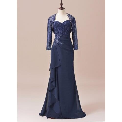 Three Quarters Half Sleeves Lace Formal Gown Mother Of the Bride Groom Dress With Jacket For Wedding Vestido De Festa SLD-M08