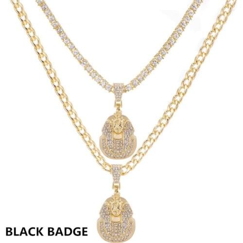 Iced Out Egyptian Pharaoh Pendant Necklace Gold Color Bling Rhinestone Mens Women Punk Hip Hop Chain Pendant Necklace Jewelry