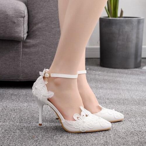 Summer Stiletto Spring White Lace Wedding Shoes Womens Dress Pumps High Heels Sandals
