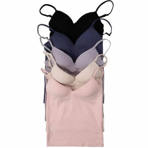 Summer Casual T-shirt Women Padded Bra Spaghetti Strap Tops Camisole Push Up Bra Tank Vest