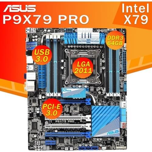 LGA 2011 Asus P9X79 PRO Motherboard 64GB PCI-E 3.0 CrossFireX Intel X79 Core i7 DDR3 2400MHz Desktop X79 Gaming Placa-mãe 2011