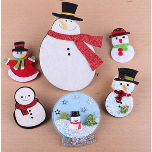 20pcs/lot Handmade Wool Felt Button Stickers Glitter Bling Christmas Snowman Sticks Fit Girl Women Hair Jewelry Headband