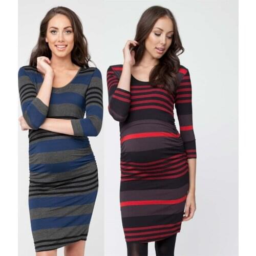 2021 New Striped Maternity Breastfeeding Tops Multifunctional Mother Breastfeeding Three-quarters Sleeve Nursing Dress Vestidos