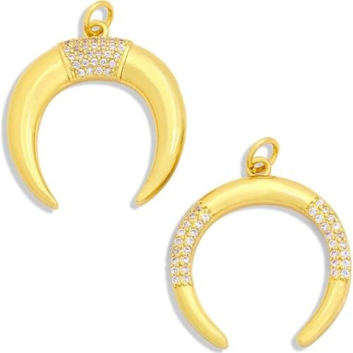 OCESRIO Brass CZ Moon Croissant Charms for Jewelry Making Wholesale Designer Gold Horns Necklace Pendant Mexican Jewelrypdta332