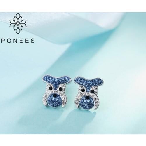 PONEES 2019 New Fashion Pave Crystal Cute Schnauzer Dog Stud Earrings For Women Animal Jewelry Free Shipping