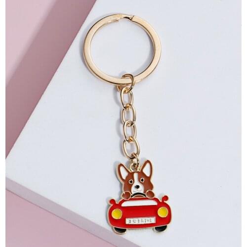 Lovely Corgi Dog Keychain Alloy Animal Key Ring Enamel Pet Key Chains Drive Gifts For Women Men DIY Car Hanging Jewelry Handmade