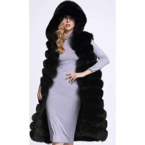 RoRoDox Fluffy Fur Hooded Vest Women Winter Warm Outerwear Parka Vest Sleeveless Long Furry Slim Waistcoat Jacket