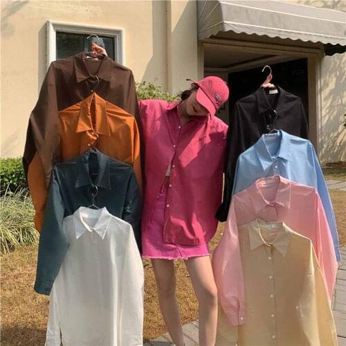 Minimalist Shirt Women Korean Style Long Sleeve Womens Top Solid Color Spring 2021 Women Fashion Tops and Blouses Vintage