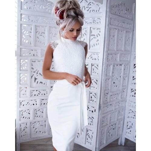 Sexy Tight-Fitting Sleeveless Dress Casual White Lace Female Embroidered Tight-Fitting Lace-Up Skirt
