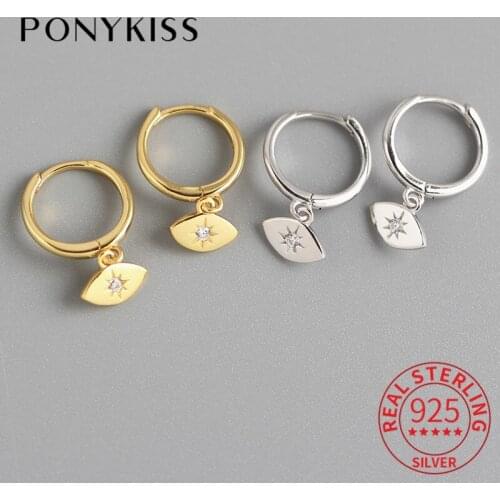 PONYKISS S925 Sterling Silver Chic Eyes Zircon Hoop Earrings Punk Fine Jewelry Accessory Women Party Delicate Earrings Jewelry