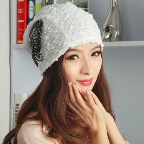 New fashion High quality Hat Womens round head hat leisure butterfly silk very beautiful solid color cap
