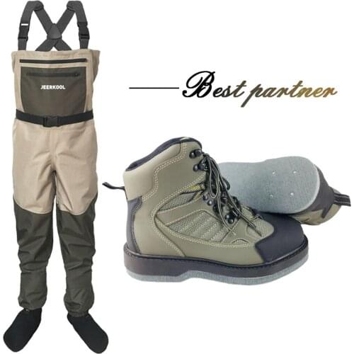 Fly Fishing Hunting Pants and Shoes Outdoor Wader Clothes Chest Overalls with 12 Nails Felt Sole Fishing Shoes LXMD1