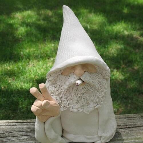 White Old Man Gnome Dwarf Statue Garden Sculpture Resin Handcraft Outdoor Dark Grey Art Tree Decor