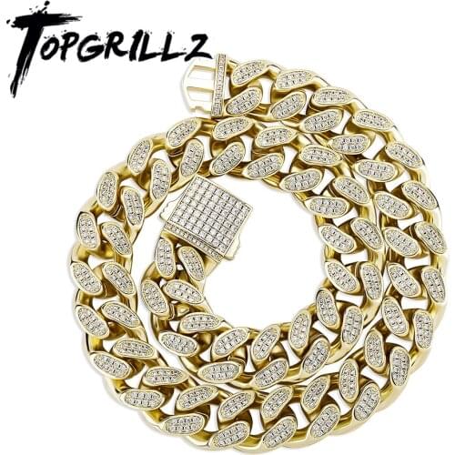 TOPGRILLZ 2021 New 18mm Heavy Luxury Cuban Link Necklace Set Iced Out Cubic Zirconia Necklace Hip Hop Jewelry For Men