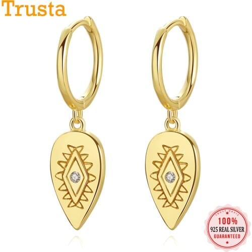 Trustdavis Real 925 Sterling Silver Sweet Water Drop Eye CZ Charm Hoop Earring For Women Wedding Party Fine Jewelry Gift DA872