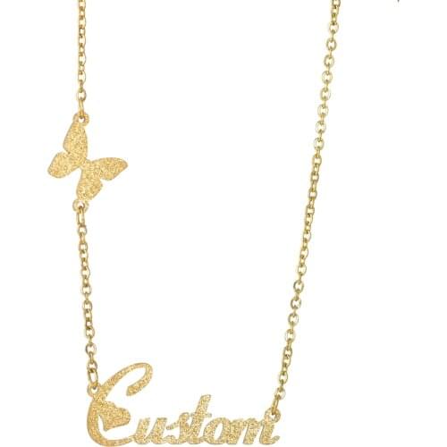 Noelia Personalized Frosted Custom Name Necklace Stainless Steel Butterfly Heart Necklace Fashion Jewelry Gift for Women