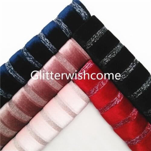 Glitterwishcome 45x150cm Velvet Fabric with Silver Glitter Stripes Soft Stretch fabric for crafts sewing DIY GM948A