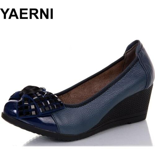 YAERNI New Rhinestone High Heel Wedge Shoes Round Toe Casual Woman Shoes Simple Butterfly Knot Shoes Women Footwear E551