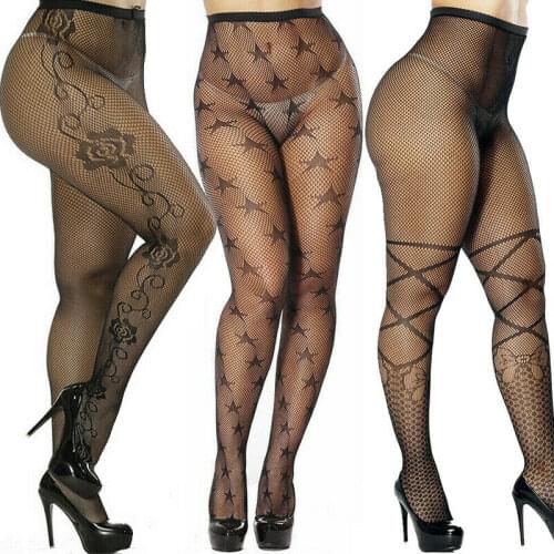 Plus Size Womens Fishnet Pantyhose Lace Sheer Tights arrival High Waist Elastic Tights Sexy Female Printed Ladies Net Tights